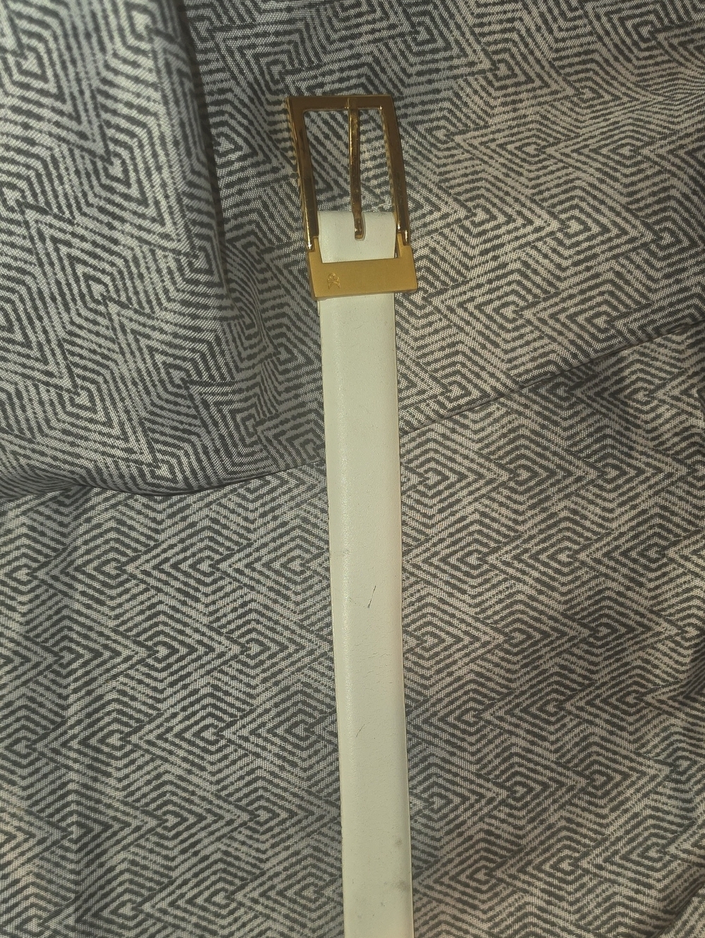 Calvin Klein White Leather Belt with Gold Buckle